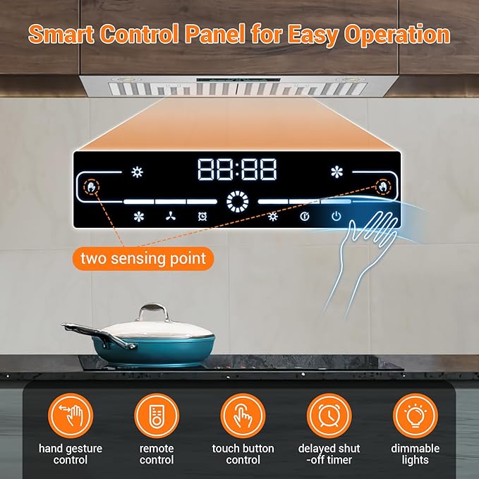 Range Hood 30 Inch Insert, 850 CFM Built-in Range Hood, Stainless Steel Kitchen Vent Hood with 4-Speed,Ducted/Ductless Hood Range with Bright LED Lights, Smart Control Panel