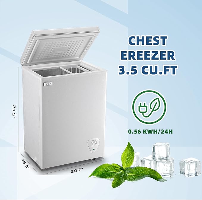 Chest Freezer 3.5 Cu.Ft Small Deep Freezer Top Door Mini Freezer with Removable Basket, Low Noise, 7 Adjustable Temperature and Energy Saving Perfect for Home Garage Basement Dorm or Apartment