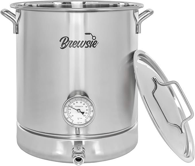 BREWSIE Stainless Steel Home Brew Kettle w/Dual Filtration. Equip with False Bottom Thermometer and Ball Valve for Brewing (16 Gal/ 64 QT)…