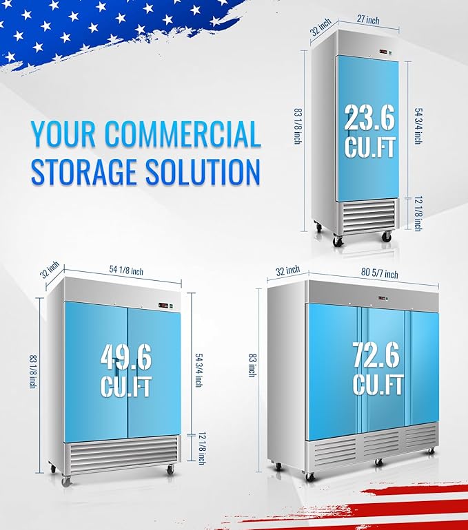 81" W Commercial Freezer, ETL Certified 72.6 Cu.ft Stainless Steel Reach-in Upright Freezer,Auto Defrost,Fan Cooling,Digital Temperature Control (-10°F - 10°F) Used to Restaurant,Bar,Shop