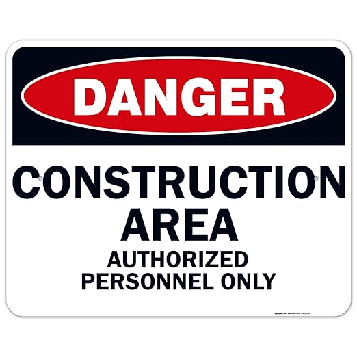 Danger Construction Area Sign, Authorized Personnel Only Sign, 24x30 Inches, Rust Free .063 Aluminum, Fade Resistant, Indoor/Outdoor Use, Made in USA