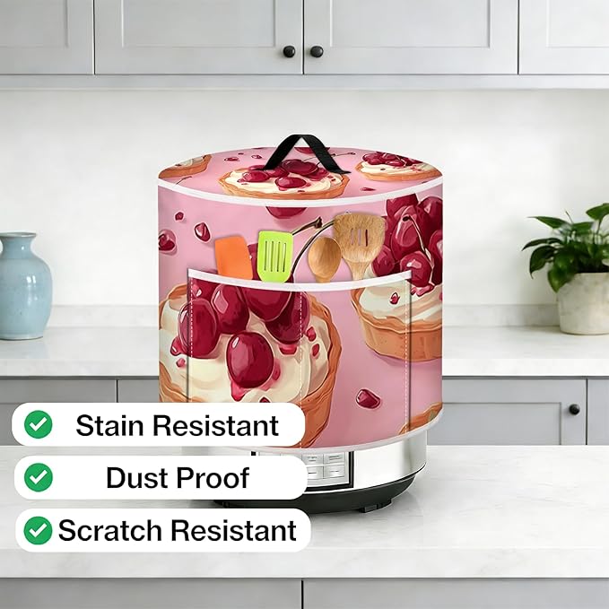 Rice Cooker Cover, Dust Cover for Kitchen Appliances with Handle and Storage Pocket, Easy to Clean Kitchen Decor Gift, Fits 3-6-8 Quart Instant Pot, Slow Cooker and Air Fryer