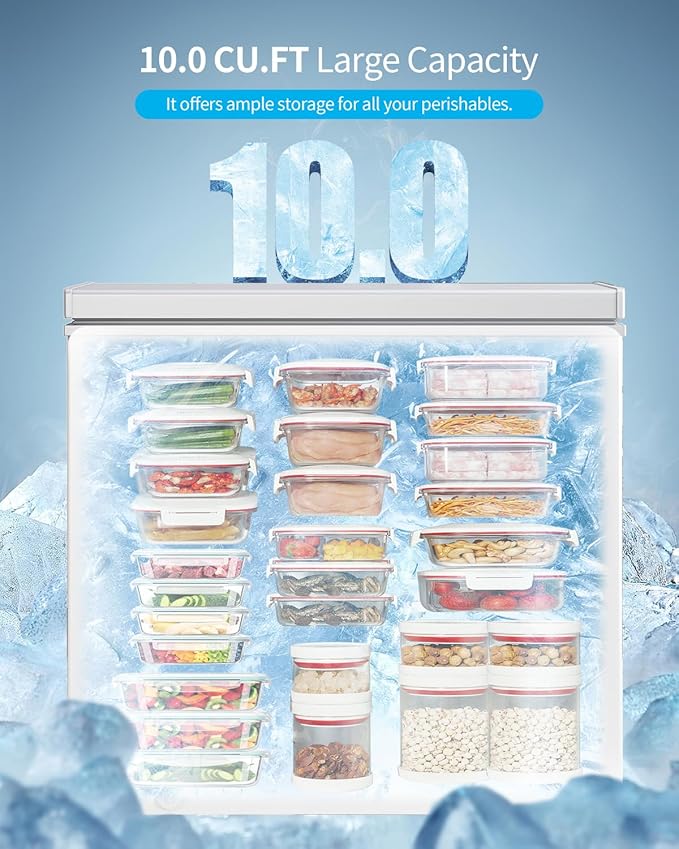 TABU 12.0 Cu Ft Chest Deep Freezer, Large Freestanding Chest Freezer with 7 Level Adjustable Thermostat, Compact Top-opening Deep Freezer with Removable Storage Basket, White