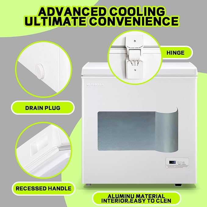 Chest Deep Freezer with 2 Hanging Baskets Electronic Control to 1℉Top Open Door Open Freezer Energy Saving Quiet Operation Perfect for Dorm, Garage and RVS, White