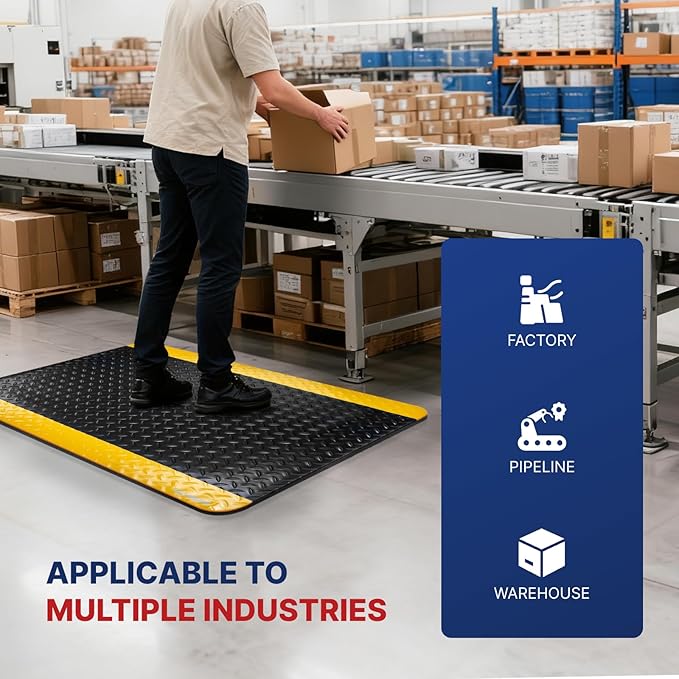 NORTHSKY Olympia Anti Fatigue Mat Industrial, Standing Mat, Yellow Border Safety, 5 x 3 ft, 15/16" Thick, Advanced High-Density Memory Foam, for Workshop Workstations, Laboratory Benches