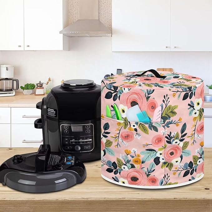 TODIYADDU Elegant Rose Pressure Cooker Cover for 3 Quart Insulated Kitchen Appliance Dust Cover for Round Pressure Cooker Slow Cooker Practical Air Fryer Accessories
