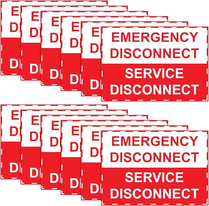LEIFIDE 20 Pack NEC Compliant Emergency Disconnect Sticker 5"x 3.5" Emergency Disconnect Service Warning Sticker Shut Off Sign Uv-Resistant Electric Panel Labels Vinyl Waterproof for Indoor Outdoor