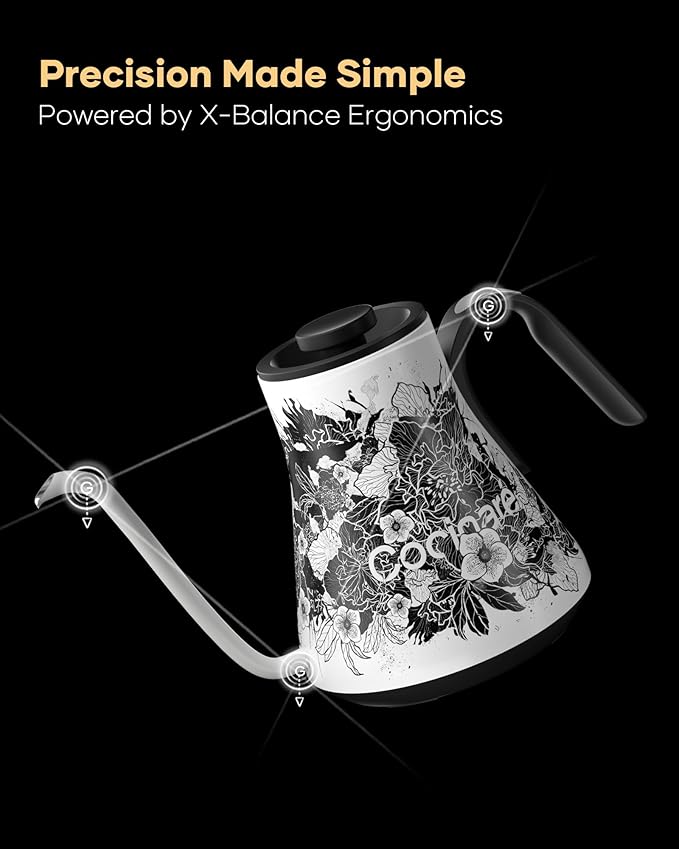 Cocinare FLOW M9 Electric Gooseneck Kettle, ±1℉ Temperature Control for Pour-over Coffee & Tea, Stainless Steel Interior, Quick Heating for Boiling Water (Blossom)