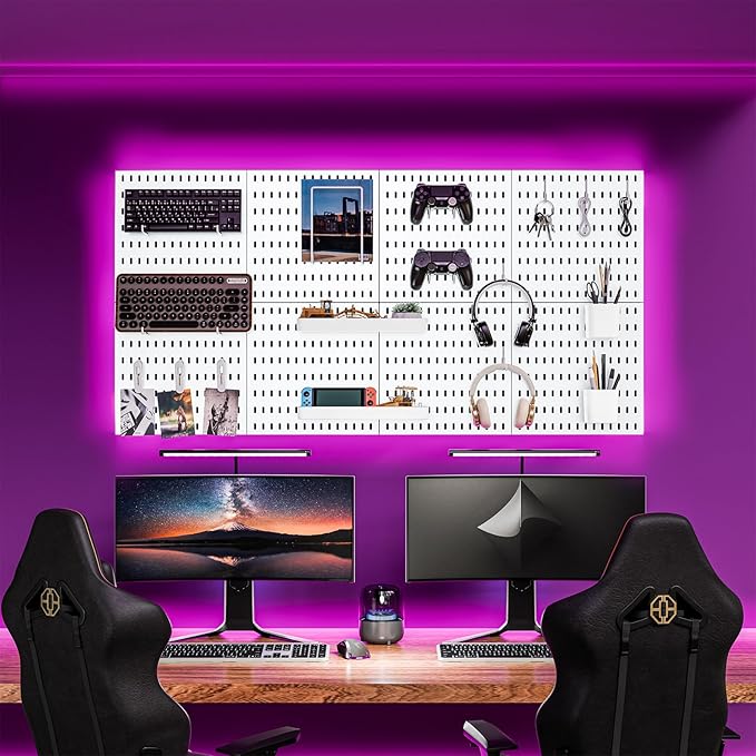 Wall-Mounted Pegboard Kit, 25.2" x 25.2" Organizer Panel – Large, Cost-Effective & Nail-Free Installation White