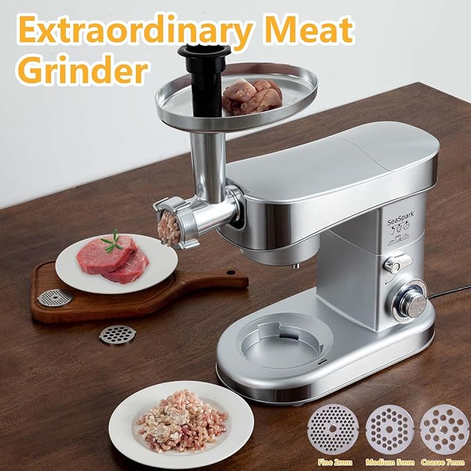 Multifunctional Stand Mixer, 6 in 1 Stand Mixer, 6.3Qt Tilt-head, Standing Mixer with Stainless Steel Bowl, Meat Grinder, Juice Blender, for professional Baking and Most Home Cooks, Silver