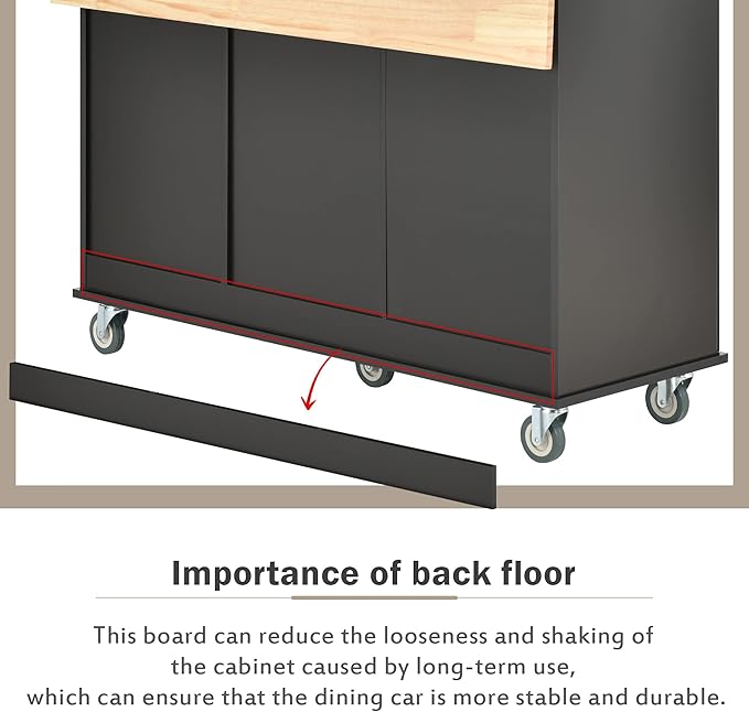 Favfurish 52.7" Rolling Mobile Kitchen Island Cart with Drop Leaf Wood Top, Adjustable Shelves Coffee Bar Trolley on Lockable Casters & Storage Cabinet & 3 Drawers for Dining Room, Black