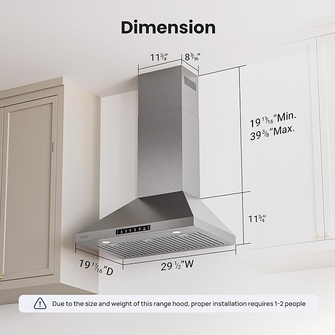 Wall Mount 30 Inch Range Hood 900 CFM, Ductless/Ducted Convertible Kitchen Hood, 3-speed Gesture Sensing & Touch Control, Stainless Steel Kitchen Vent Hood with Permanent Baffle Filters