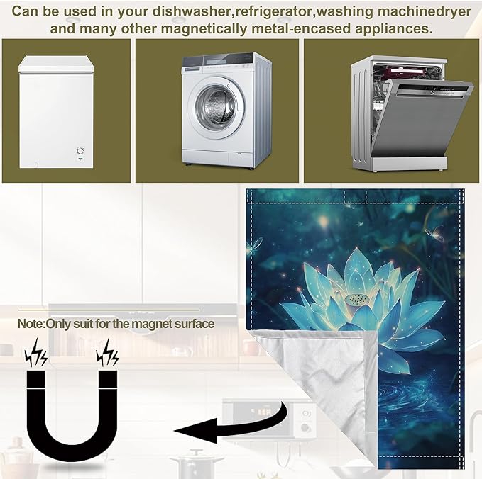Glowing Lotus Flower Magnetic Dishwasher Cover,Dishwasher Covers for The Front Magnetic Dishwasher Panel Decal Cover for Kitchen 23x26inch