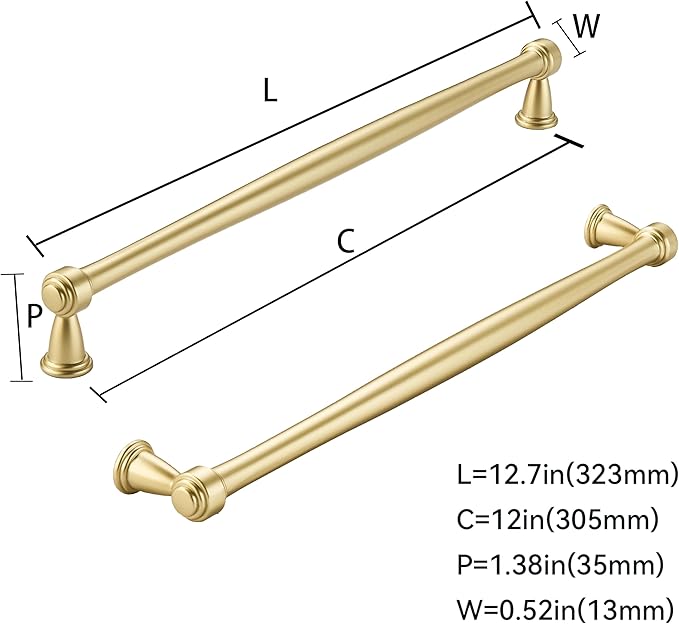 khtumeware 2 Pack 12 Inch(305mm) Brushed Gold Cabinet Pulls Matte Gold Kitchen Cabinet Handles Kitchen Cabinet Hardware for Cupboard Drawer Handles Dresser Pulls