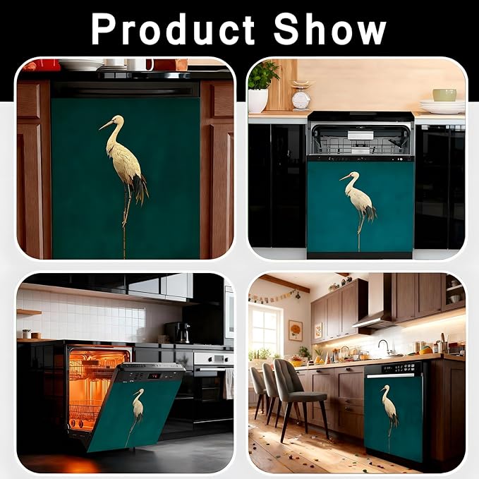 Dishwasher Magnet Cover, Creative Patterns Sticker, Dishwasher Magnetic Decoration, Refrigerator Protection Decoration, Crane, Kitchen Art Decoration 23x25.5 inches