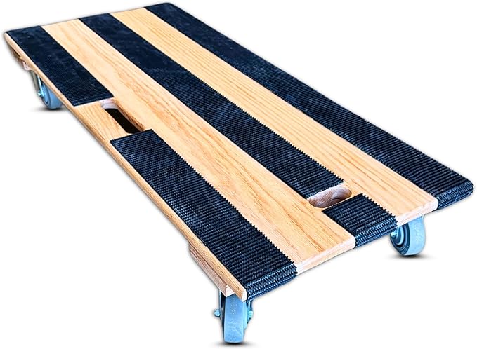 RoverMax GlidePro XL Appliance Dolly with Strap Slot – 18"x40" Solid Oak Deck, 3.5” Non-Marking Wheels, 1000 lbs Capacity for Heavy Appliances – Made in USA