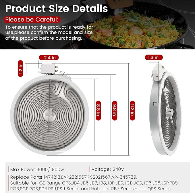 𝟮𝟬𝟮𝟲 𝙐𝙥𝙜𝙧𝙖𝙙𝙚𝙙 WB30T10133 (9inch) Range Dual Radiant Surface Element by puxyblue Fit for G.E Hot-point Electric Stove Replace PS2321567 AP4345739 1474218 EAP2321567