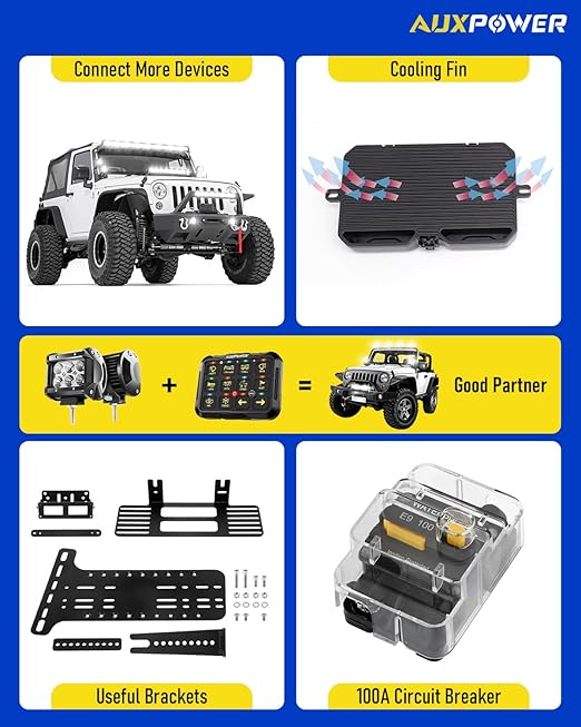Auxpower RGB 12 Gang Switch Panel 3 Modes Toggle Momentary Pulsed Auxiliary Control Panel Automatic Dimmable Switch Pod Waterproof for Boat Truck Car RV Offroad