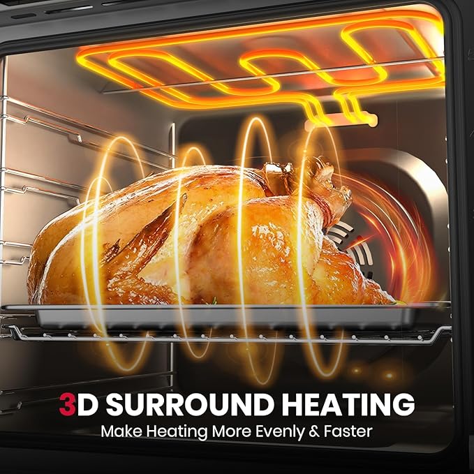 GASLAND 24 Inch Electric Wall Oven, 2.6 Cu.ft Built-in Single Wall Oven, 12 Cooking Functions, 3D Heating, Convection Oven with Rotisserie, Touch Control, Safety Lock, ETL Certified, Stainless Steel