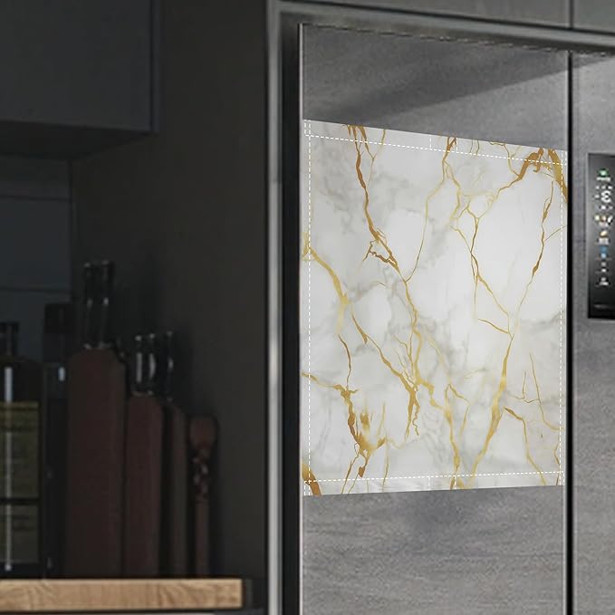 White Marble Dishwasher Magnets Decorative Cover,Gold Veins Magnet Fridge Panel Decal for Home Kitchen Decor,23x26 in