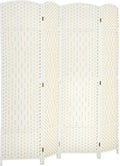HOMCOM 4 Panel Room Divider, 6' Tall Folding Privacy Screen, Woven Freestanding Wall Partition for Home Office, Bedroom, White
