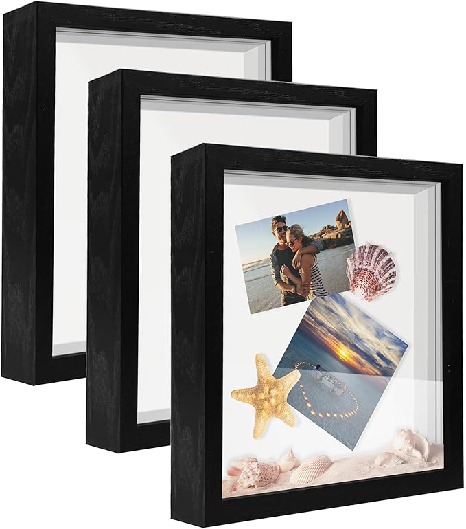 5x7 Shadow Box Frame Display Case, Wood with Plexiglass, Display Case Box for Memorabilia, Medal, Crafts,Tickets and Photos, Picture Frame for Wall and Tabletop (3Pcs-Black, 5x7)
