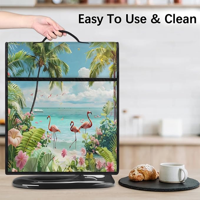 Kitchen Aid Mixer Cover Summer Flamingo Beach Flowers Stand Mixer Cover Compatible with 6-8 Quarts Stand Mixers, Dust Covers with Zipper Pocket Foldable Washable Kitchen Aid Organizer Bag