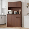 71" Tall Brown Kitchen Pantry Cabinet with 6 Doors & Power Outlet, Freestanding Storage Hutch with Countertop, Adjustable Shelves for Dining Room, Laundry Room