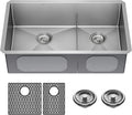 DELTA FAUCET Delta Lenta 32-inch Undermount 16 Gauge Stainless Steel Double Bowl Kitchen Sink with Accessories, 953034-32D6-SS, Satin, 32 Inch - Double Bowl