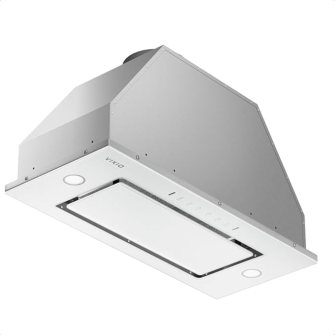 Range Hood Insert 36 inch, 900 CFM Ducted/Ductless Convertible, Stainless Steel & Tempered Glass White 36 inch Built-in Range Hood, With 3-Speed Fan and Gesture Sensing &Touch Control
