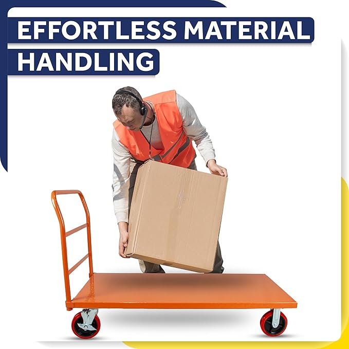 Platform Cart Industrial Dolly Cart 3300LB Heavy Duty 60” x 30” Platform Hand Truck Push Cart Super Heavy Duty Diamond Plate Commercial Flatbed Cart 8'' Moving Swivel Wheels (Orange)