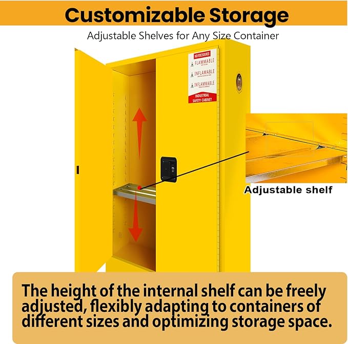 73" H x 48.9" D x 23.11" W Flammable Storage Cabinet, Galvanized Steel Safety Cabinet, Flammable Liquid Storage Fireproof Cabinets for Commercial, Industrial Use Yellow
