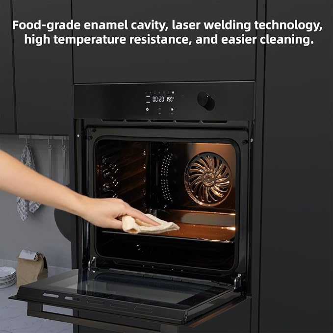 24 Inch Built-in Electric Single Wall Oven,2.5Cu.ft. Stainless Steel Convection Oven with 8 Cooking Functions, Touch Control, Timer, Convection Fan and Safety Lock, 3000W, Black
