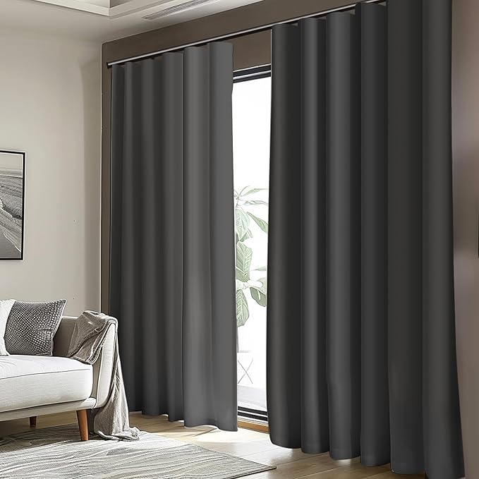 Room Divider Curtains, Blackout Ceiling Track Curtains with Hooks Wall Dividers for Bedroom Living Room Separation Office Privacy Partition, Noise Reduction, W100 × L84 Inch,1 Panel, Black