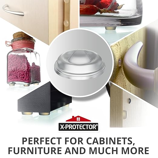 X-Protector Cabinet Door Bumpers 64 PCS – 1/2" Silicone Clear Bumpers – Ideal Cabinet Bumpers – Self-Adhesive Thick Door Silencer – Bumper Pads to Protect Glass & Other Surfaces!