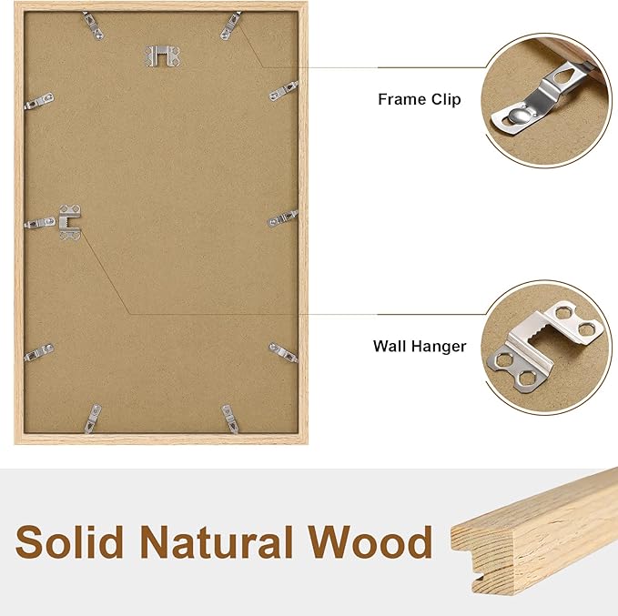 Vittanly 11x17 Picture Frame, Solid Wood Frame with Plexiglass, Includes 8x12 Mat, Wall Hanging for Photos, Home Decor, Natural, 1 Pack