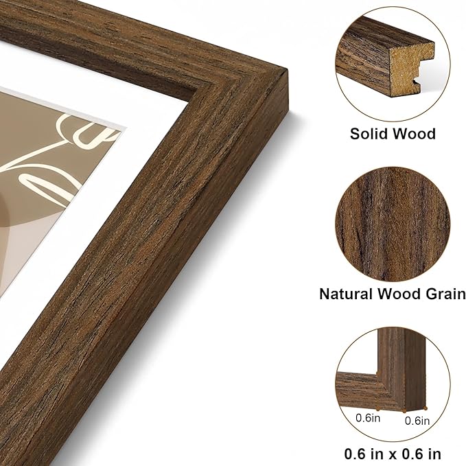 Vittanly 5x7 Picture Frame, Solid Wood Frame with Plexiglass, Includes 4x6 Mat, Wall Hanging or Tabletop for Home Decor, Brown, 1 Pack