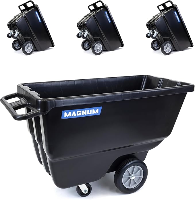 Tilt Truck, 1/2 Cu. Yd. Capacity Dump Cart with Heavy Duty 12” Wheels & 5” Casters for Handling, Transporting on Construction Jobsites, 750 lbs, Trash Cart with Wheels DUC12A-04PK (4-Pack)