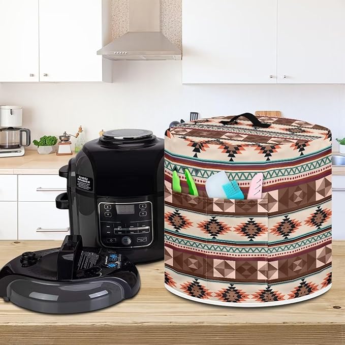 Flashideas Boho Pressure Cooker Cover for Women Dust Protection Insulated Rice Cooker Cover Water Resistant Dust Cover with Pockets for Instant Pot 6 Quart Vintage Appliance Cover for Kitchen