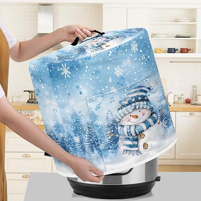 Xoenoiee Blue Christmas Tree Snowman Pattern Kitchen Appliance Dust Covers with Pockets, Electric Pressure Cooker Cover Compatible with Crock Pot, Rice Cooker Cover, for 6 Qt