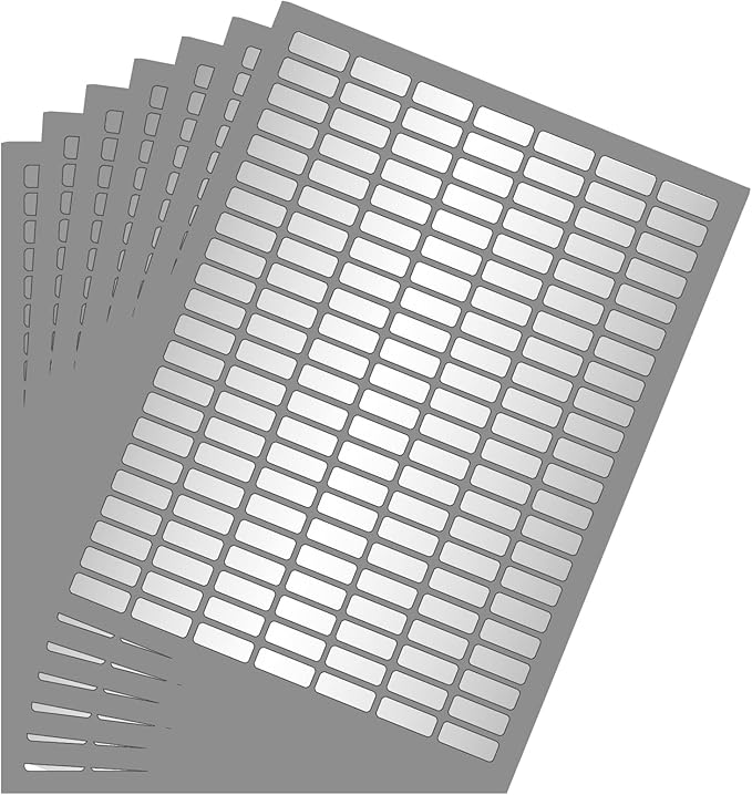 Sticker Label Sheets Bulk Printable Paper Labels in Metallic Silver 1 inch x 0.375 inch - 1540 Pack, 10 Sticker Sheets for Laser Printing with Template Included by Royal Green