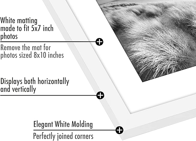Americanflat 8x10 Picture Frame with Polished Plexiglass - Set of 5 - Use as 5x7 Frame with Mat or Display 8x10 Photo Without Mat - Galleria Collection - Picture Frames for Tabletop and Wall - White