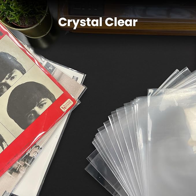 EVEO 50 Vinyl Record Sleeves Outer – Crystal Clear Outer Vinyl Sleeves LP Album Covers 12.75"x12.75" | Perfect Fit Protective 3 Mil Protection for Single & Double LPs - Archival Standard