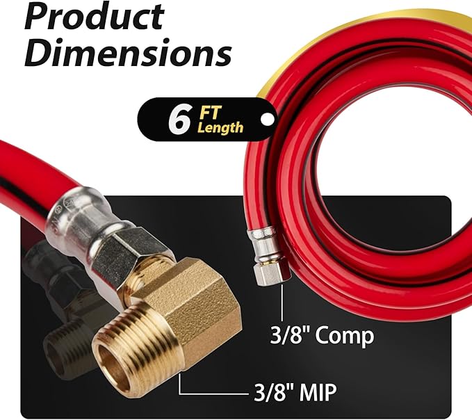 50 Pack Foskan 6FT Red PVC Dishwasher Hose With 3/8" Comp x 3/8" MIP Brass 90 Degree Elbow,Flexible Water Line Connector for Standard Dishwashers （6FT）
