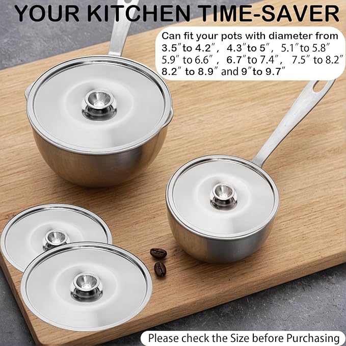 4 Inch Universal Pan Lid, 2Pcs Stainless Steel Bowl Cover, Small Pot Lid Milk Cookware Lid Replacement Accessories, 10cm