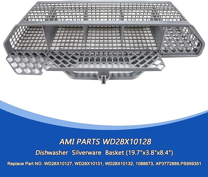 WD28X10128 Dishwasher Silverware Basket Gray By AMI PARTS Replacement (19.7"x3.8"x8.4") for GE Dishwasher, Replace WD28X10127, WD28X10131, WD28X10132 1-year warranty