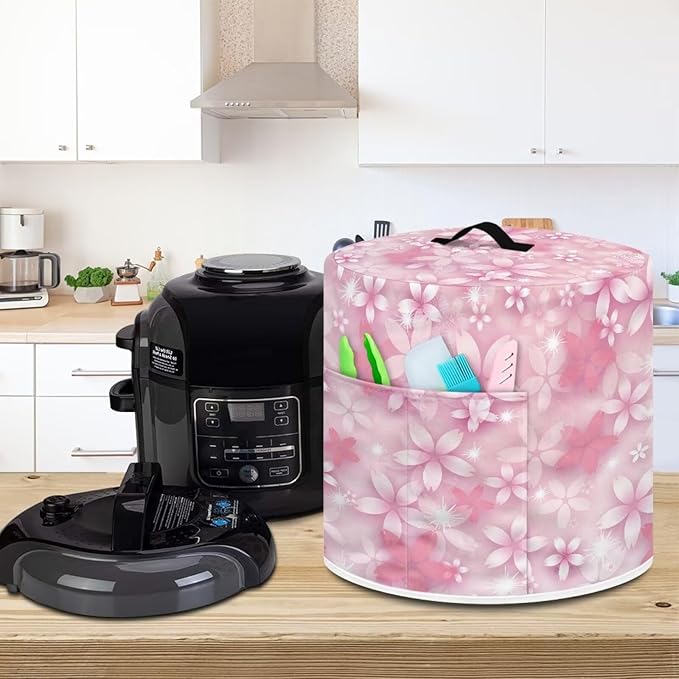 Pink Petal Dust Cover for Kitchen Instant Pot Accessories Appliance Cover Quart Pressure Cooker Air Fryer Rice Cooker Kitchen Appliance Dust Covers with Storage Pockets Size L