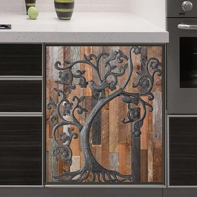 Tree of Life Dishwasher Cover, Stainless Steel Refrigerator Panel Cover, Wood Door Dishwasher Skin (23" x 26")