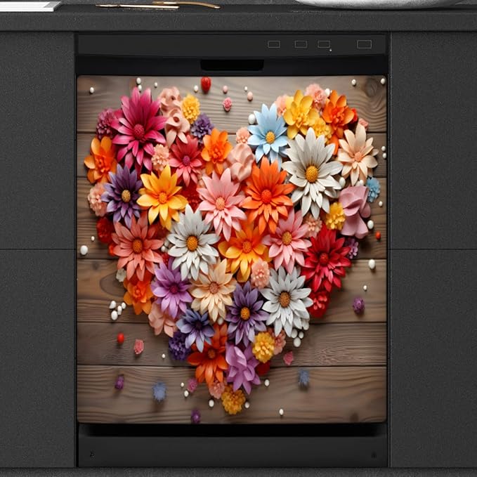 Valentine's Day Floral Board Dishwasher Magnet Cover, Reusable Refrigerator Panel Stickers Microwave Front Door Covers Magnets for Kitchen Home Appliances Holiday Party Decorations 23 X 26 in