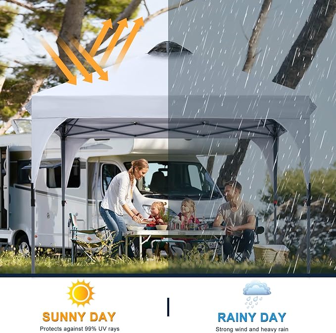 COOSHADE Pop Up Canopy Tent, 8x8 Easy Setup Instant Canopy Sun Shelter Beach Tent, Portable Sports, White